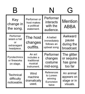 Eurovision Bingo 2024 Bingo Card