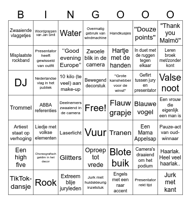 Songfestival 2024 Bingo Card