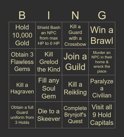 Skyrim Randomizer Bingo Card