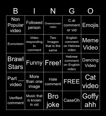 Tiktok Bingo Card