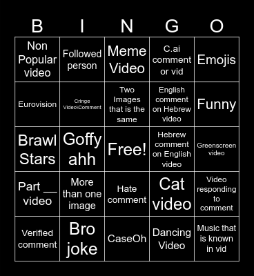 Tiktok Bingo Card