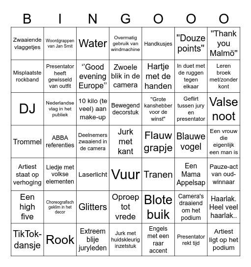 Songfestival 2024 Bingo Card