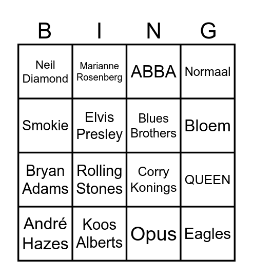 Muziekbingo Toesj H2 Bingo Card