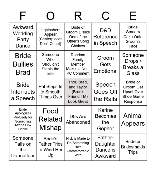 Wedding Bingo Card