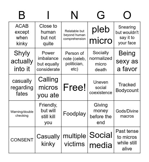 Leif Kinky Bingo Card