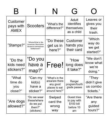 Visitor Services Bingo Card