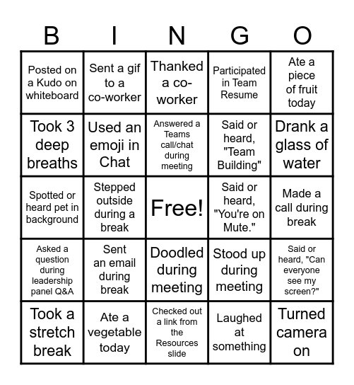 PPS Retreat BINGO Card