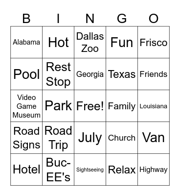 VACATION TIME Bingo Card