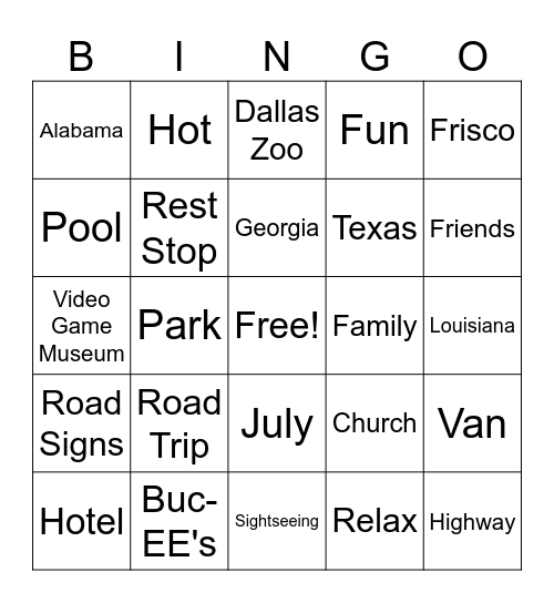 VACATION TIME Bingo Card