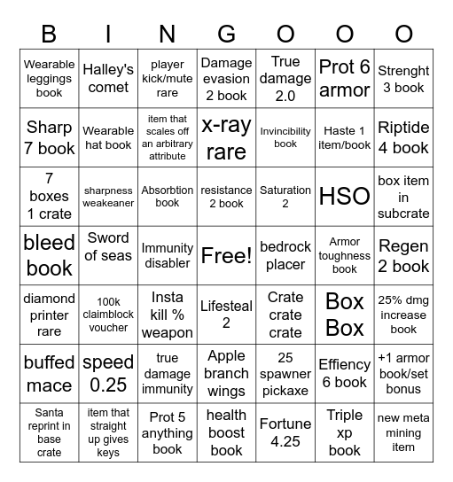 Rare bingo !! Bingo Card