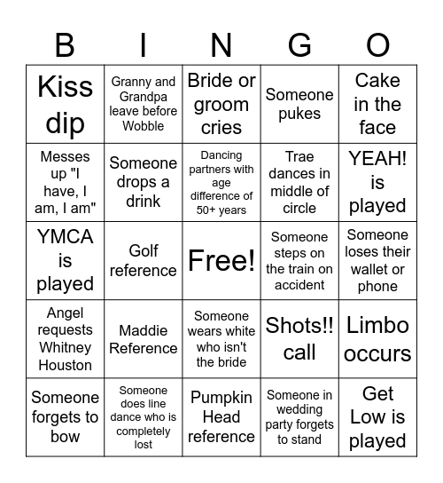 Russell-Lady Wedding Bingo Card