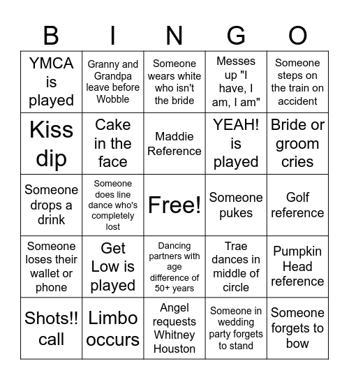 Russell-Lady Wedding Bingo Card