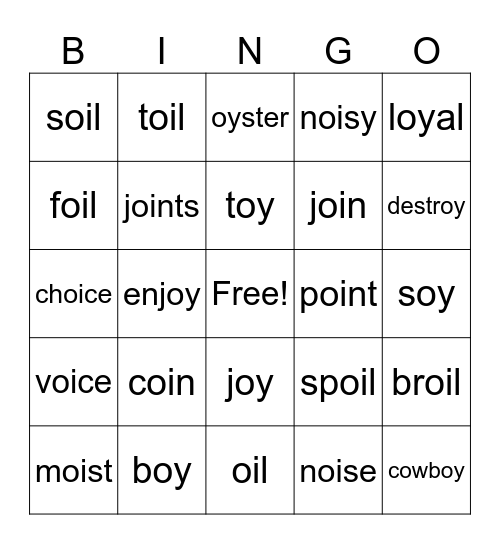 OI OY Bingo Card