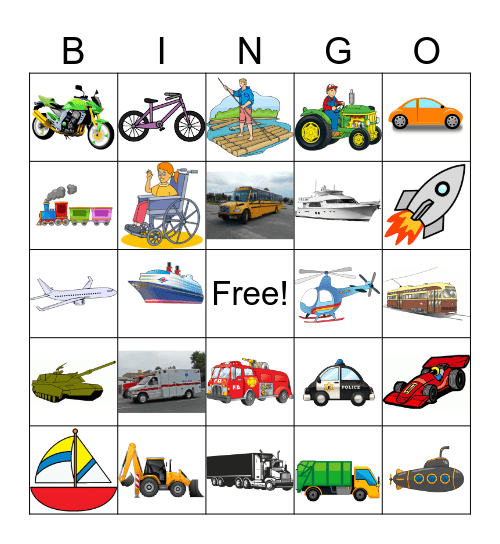 Vehicles Bingo Card