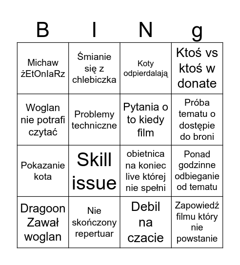 Bingo woglańskie Bingo Card