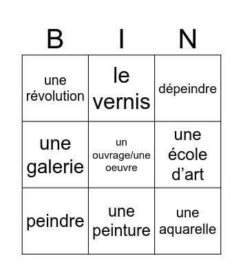 l'art francophone Bingo Card