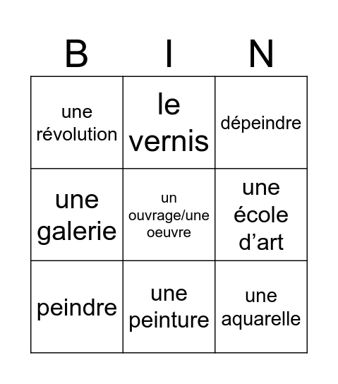 l'art francophone Bingo Card