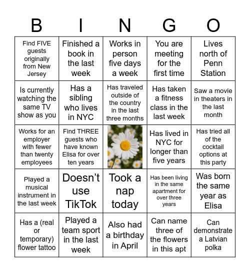 Find a guest other than yourself/SO who… Bingo Card