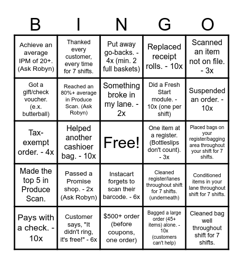 Kroger Store 703 Front End - Cashier Edition Bingo Card