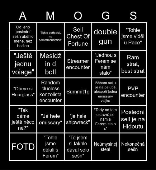 Sea Of Thieves s Lukášem Bingo Card