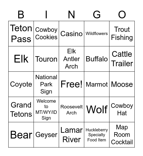 Tizzle’s Wild West Extravaganza Bingo Card
