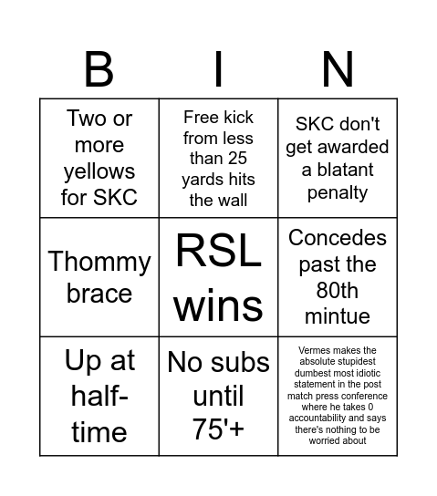 RSL v SKC Bingo Card