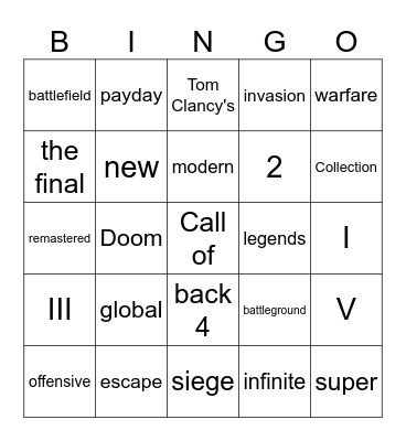 New FPS videogame Bingo Card