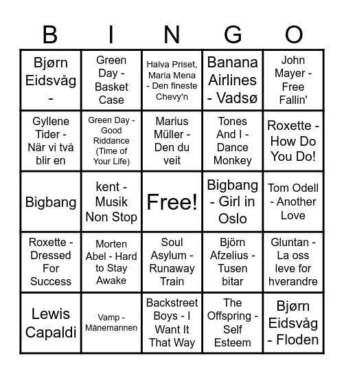 Kevin och Truls Lives' Musikkbingo Card