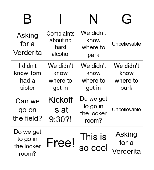 Untitled Bingo Card