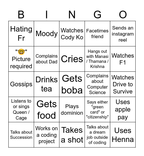 Varsha Bingo Card