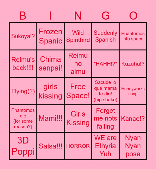 Reimu's 3D Bingo Card