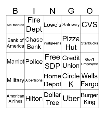 Sprint Discount Program Bingo Card