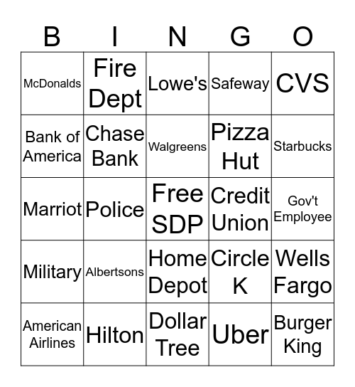Sprint Discount Program Bingo Card