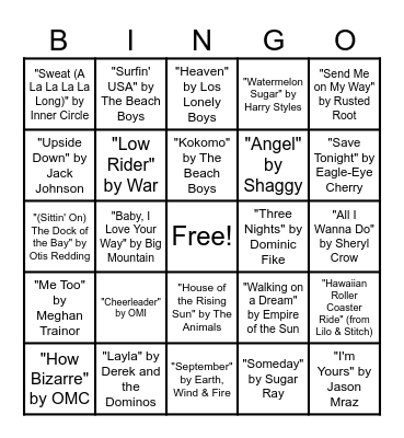 Music Bingo Round #1 Bingo Card
