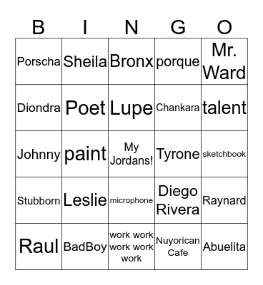 Bronx Masquerade Bingo Card