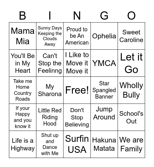 Rock 'N' Roll  Bingo Card