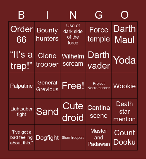 StarWars Bingo Card