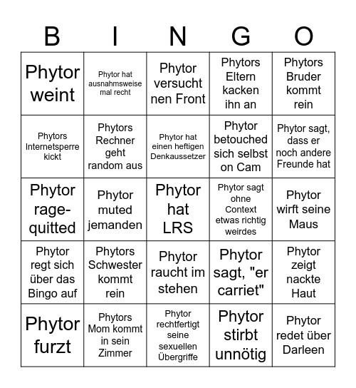 Phytor Bingo Card
