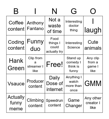 Youtube's card Bingo Card