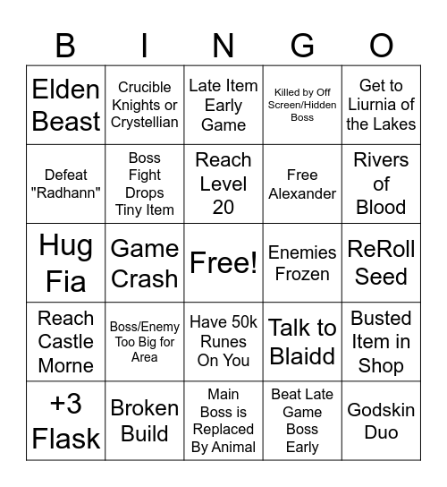 Elden Ring Bingo Card