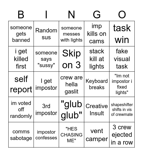 among us Bingo Card