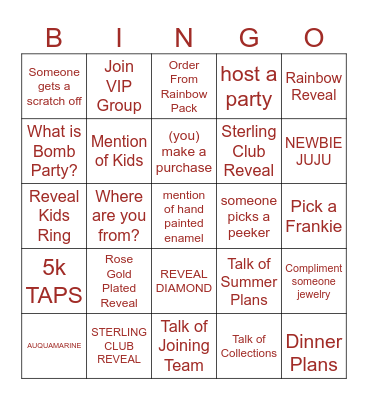 Ring Bomb Party Bingo Card