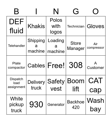 Thompson Machinery Bingo Card