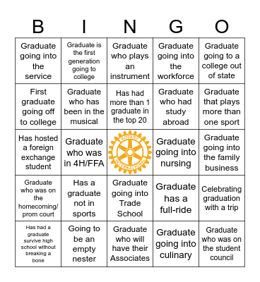 Parent Name: _________________________ Bingo Card