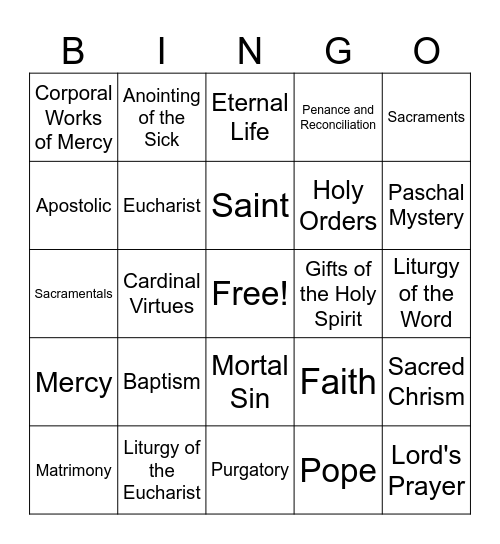 End of Year BINGO - 5th Grade Religious Ed! Bingo Card