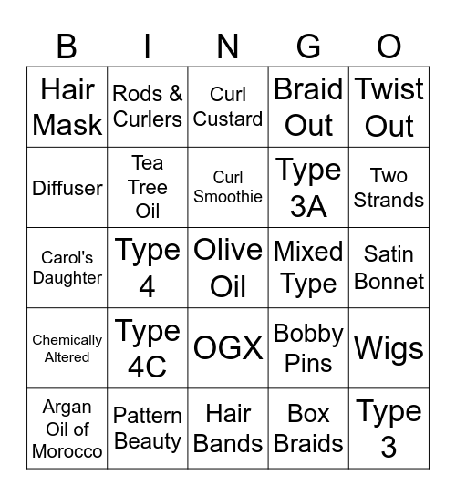 Textured Hair Care Bingo Card
