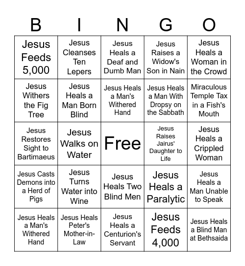 Miracles of Jesus Bingo Card