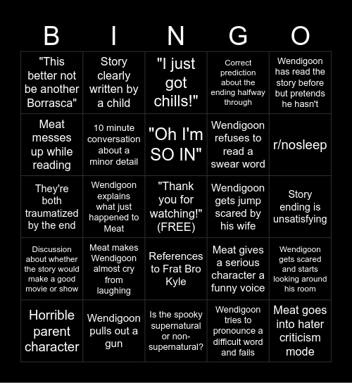 CreepCast Bingo Card