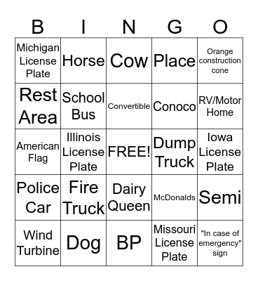 Bus Bingo Card