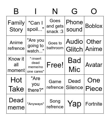 My friend Bingo Card